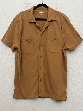 J. Crew Short Sleeve Camp Collar Garment Dyed Harbor Shirt Brown Men's Size XL